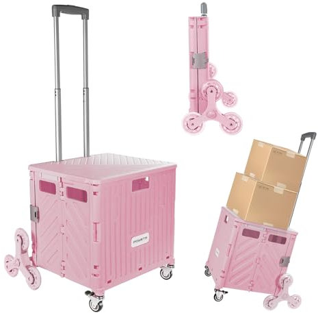 POWSTR Carrito de la compra plegable con ruedas para subir escaleras, carrito de 70 litros con tapa extraíble y mango de aluminio ajustable, caja rodante para camping, hogar, oficina, compras