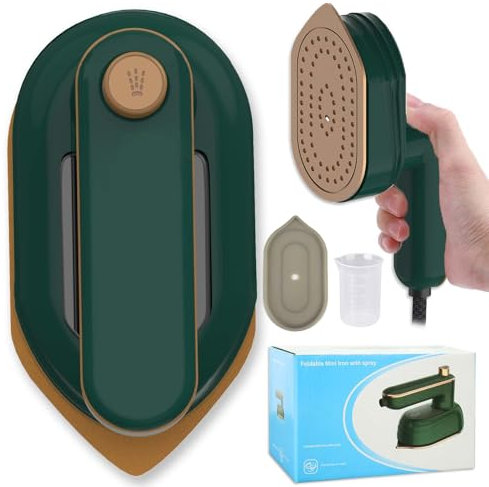 Mini Bügeleisen, 2 in 1 180°Schwenkbar Faltbares Hand Bügeleisen für Bekleidung, Steamer Dampfglätter, Dampfglätter Reisebügeleisen Mini für Familie, Reise, Hotel, RV, Dienstreise Machen, Green