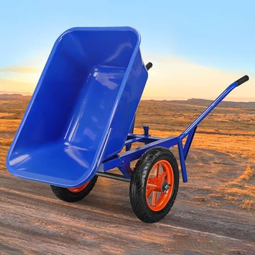 YHWKGZ Carretilla de Obra, Carretilla de Jardín Práctico Familiar Azul, con Grandes Ruedas Todo Terreno, Carro de Descarga con Mango de Agarre Suave Carro de Jardín