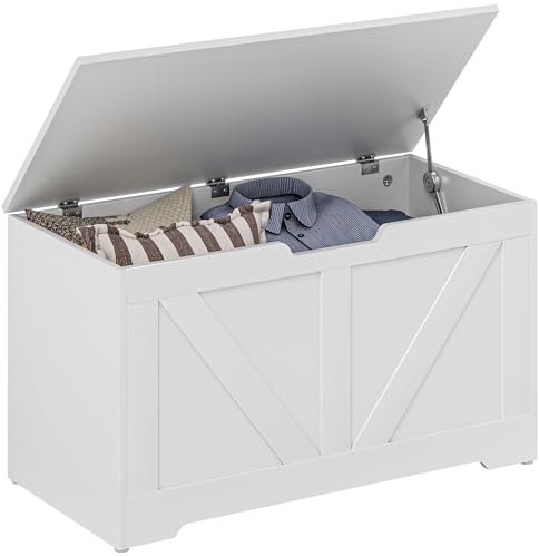 HOMCOM Baúl de Almacenaje para Dormitorio 100 L Banco de Almacenaje con Tapa Bisagra de Seguridad para Pasillo Salón 80x40x45 cm Blanco
