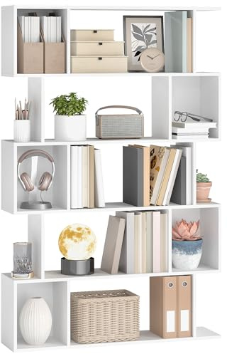 VASAGLE Bücherregal mit 5 Ebenen, Standregal, 24 x 90 x 159 cm, Aufbewahrungsregal mit offenen Fächern, für Wohnzimmer, Schlafzimmer, Arbeitszimmer, mattweiß LBC416W01