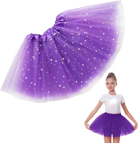 AYVRUOP Jupe Tulle Fille,Tutu Fille,Jupe Paillette,Jupe Tutu Violet,Tutu Enfant,Tutu Jupe Étoile Tulle Ballet Danse Jupes Robe Princesse Fantaisie Robe De Fête d'anniversaire,pour Filles de 3 à 8 Ans