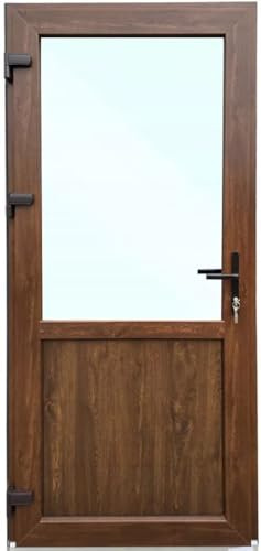 Porta d'ingresso in plastica, 90 x 200 cm, DIN sinistra, porta d'ingresso secondaria con vetri di sicurezza, set completo per porta di negozio, garage, casa, porta d'ingresso con serratura a 4 punti e