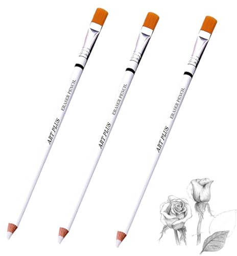 YAZWUR 3 PCS Borrador Lápiz con Cepillo, Goma de Borrar Precisa, Herramienta de Dibujo, Suministros de Arte, Goma para Artistas, Borradores para Bocetos y Detalles