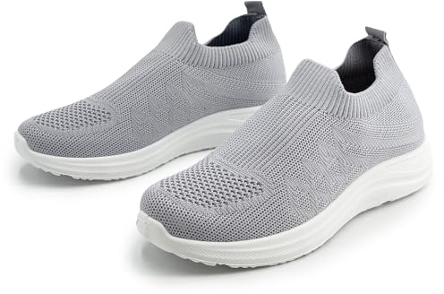 JOMIX Zapatillas Mujer Sin Cordones Cómodas y Ligeras Sneakers Slip On Transpirables para Caminar Oficina Viaje Compras y Tiempo Libre Compatible con Plantillas Ortopédicas Gris 38
