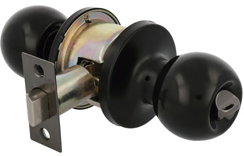 Amig - Juego de pomos tipo bola, Sistema de Emergencia Exterior y Condena Interior, Picaporte de entrada 60/70 mm, Canto cuadrado, Latón, Negro, Puerta Interior de 35 a 45 mm