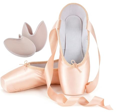 IJONDA Adult Ballet Pointe Dance Shoes Pink Satin Practice Slippers for Girls Women Size 7