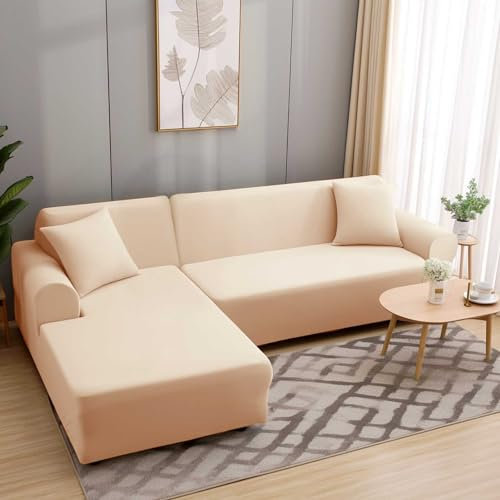 HEYOMART Sofabezug Ecksofa L Form Stretch Sofa Überzug Universal Couchbezug Für 1/2/3/4 Sitzer - 2 Sitzer, Beige (L Form Ecksofa Erfordert Zwei)