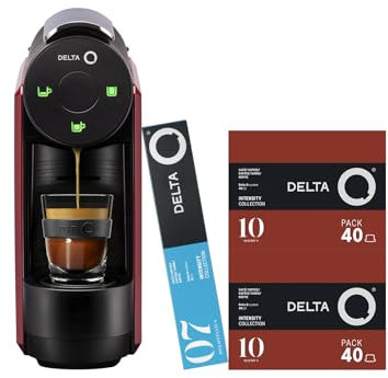 Delta Q - Cafetera de Cápsulas MiniQool - Color Rojo - 19 Bares de Presión - Capacidad 0,6 L - Incluye 80 Cápsulas Intensidad 10 y 10 Cápsulas Descafeinado