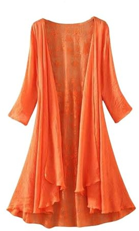 Shrug Womens Bolero Cardigan,Women'S Shrug 3/4 Sleves Bolero Chiffon Kimono Shawl Boho Floral Lace Jacket Long Flowy Summer Cardigan Open Front Casual Kaftans Sheer Swimsuit Cover-Up For Dresses,Or