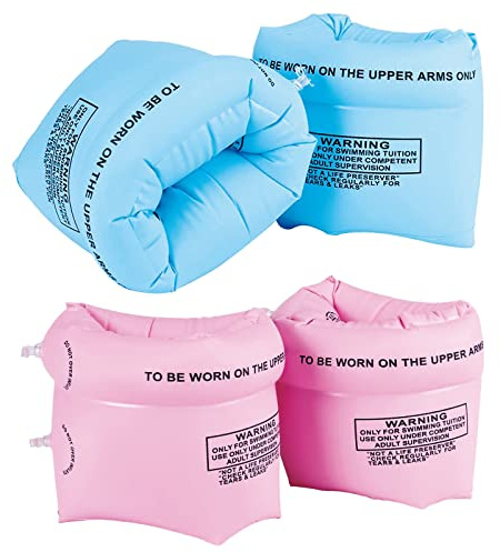 2 Pairs Inflatable Swimming Armbands, Kids Swim Arm Bands Float Roll up Sleeves Pool Learning Swim Training Aids Float Swimming Ring for Boys Girls and Adults (Blue, Pink)