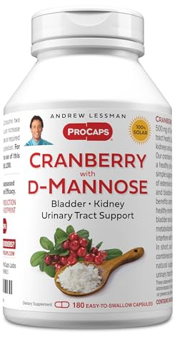 ANDREW LESSMAN Cranberry with D-Mannose - 180 Capsules - Supports Bladder, Kidney and Urinary Tract Health. High Potency Standardized Cranberry Concentrate and D-Mannose. Easy to Swallow Capsules