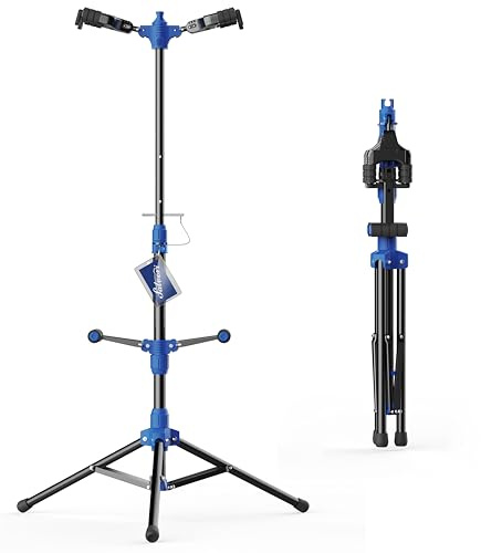 Salvori Folding Dual Guitar Stand with Auto-Lock System and Soild Tripod, Double/Multiple Guitar Stand/Holder/Rack for Single Bass, Acoustic, Electric, Classical Guitar or Ukulele
