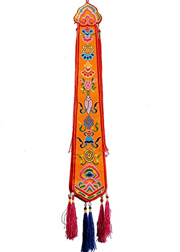 Günstige Luftschlangen,Gartenfahne, Tibetische hängende Dekorornamente, tibetisch-buddhistische Gebetsfahnen, Wandbehangdekor for Wohnzimmer, handgestickte acht glückverheißende Musterdekoration,A