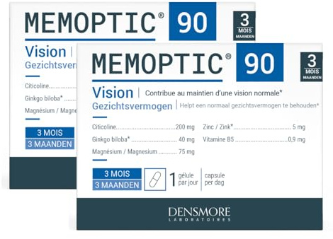 Densmore - Cure de 6 mois - MEMOPTIC - Complément Alimentaire Mémoire et Vision à base de Citicoline - Ginkgo biloba - Magnésium - Vitamine B5 - Zinc - 180 gélules - Fabriqué en France