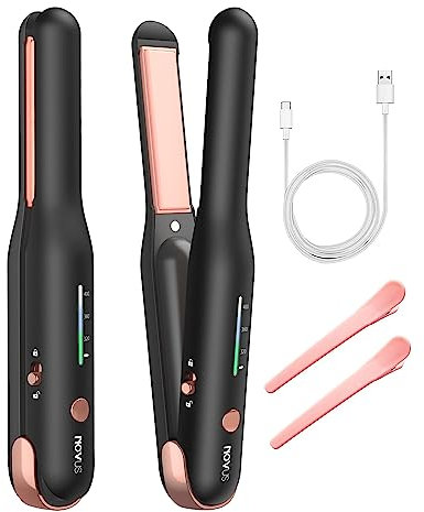 Mini Glätteisen Kabellos Keramik haarglätter: NOVUS Kleines Glätteisen 2 in 1 - Negative Ionen Intelligent constant temperature Travel Hair Straightener für Kurze, Feines Haar（Schwarz）