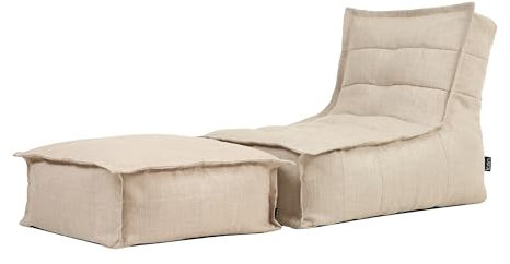 Icon Dolce Sitzsack mit Hocker für Erwachsene, Beige, Indoor Outdoor Sitzsack mit Füllung, Bean Bag, Wasserabweisender Stoff, Bequemer Sessel für Wohnzimmer, Lounge, Schlafzimmer, Garten