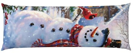 Langer Kissenbezug mit rotem Schneemann, bedruckt, 50,8 x 137,2 cm, weiche Nackenrolle, mit Reißverschluss, für Weihnachten, Jubiläen und mehr