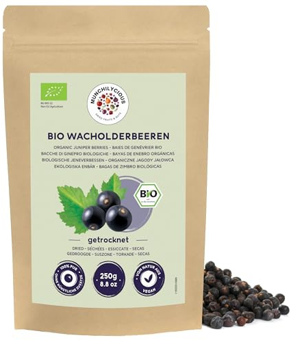 Munchilycious Baies de Genièvre Séchées BIO 250g, Baies de Genièvre Bio Entières, sans Sucre Ajouté