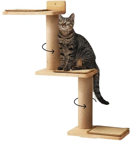 3 Niveles Gato Actividad Estantes,Estantes de Pared para Gatos,3 en 1 transformable - 3 tapetes para Rascar de Sisal, Montado en Pared,Caucho Natural y colchoneta de Yute,para trepar,rasguñar y Jugar
