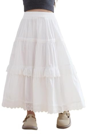 Citridarll Jupe midi décontractée à taille haute et ourlet volanté pour fille Jupes trapèze pour enfants