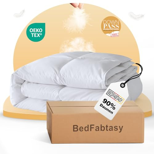 BedFabtasy Daunendecke 240x220cm, 90% Daunen und 10% Federn, Klasse 1, Oeko-Tex zertifizierte Leichte Bettdecke 240x220, Allergiker, RDS Zertifiziert Daunenbettdecke, Duvet, Sommerdecke