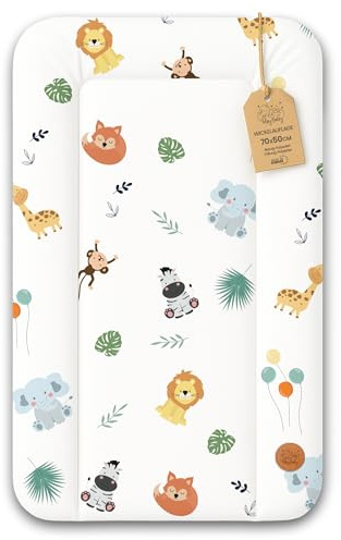 Matelas a langer bebe 70x50 cm - table à langer pour bébé avec plan, tapis imperméable facile à nettoyer à poser sur une machine à laver ou une commode Hemnes ou Malm Oeko-Tex Safari