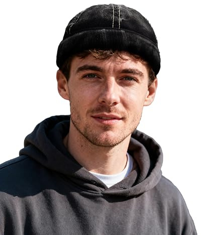 Clakllie Corduroy Docker Cap herr sjömansmössa keps utan skärm justerbar sjömansmössa trendig brimless hatt vintage beanie, CDGE-FM25Q08-svart, one size