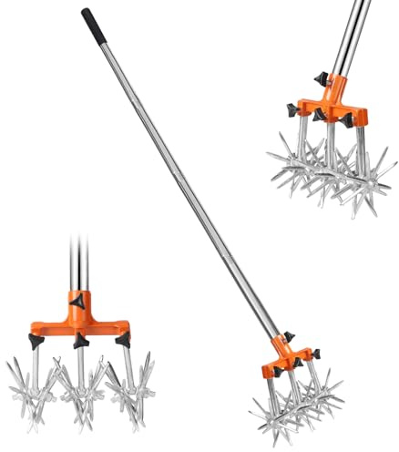 DBREAKS Rotary Cultivator Garden con Adjustable Stainless Steel Poles, Strumento di Tornitura Manuale del Suolo con Denti in Metallo Solido Staccabili per Allentare e Mescolare Il Terreno