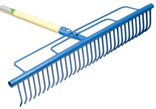 Rastrello per Erba e Foglie con 34 Denti in Acciaio + Manico in Legno di Faggio 150 cm – Ampia Raccolta per Giardini e Prati