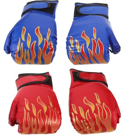 FOMIYES Moufles de Boxe pour Garçon et Filles Débutants – 2 Paires en Cuir PU Rouge et Bleu – Rembourrage Mousse – Entraînement et Sparring Kickboxing Thaï, Karaté, MMA – Équipement Sport