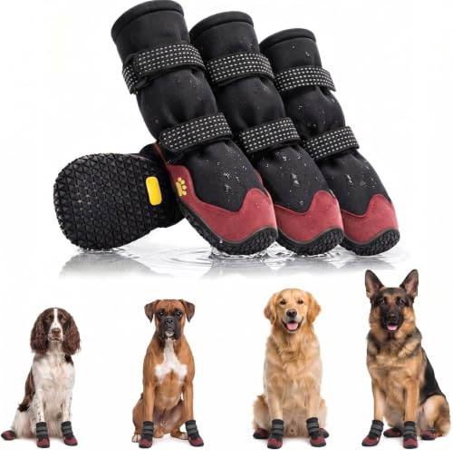 ronoai Waterproof Anti-Slip Dog Shoes, Rubber Sole Adjustable Strap Paw Boots Size 6