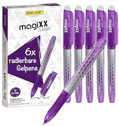Online Radierstift magiXX, 6x I Gelschreiber Lila mit 0,7mm Strichstärke I Tintenroller radierbar zum Schreibenlernen & Büro, I Erasable Pen Set I Radierbarer Kugelschreiber Studenten, Schüler