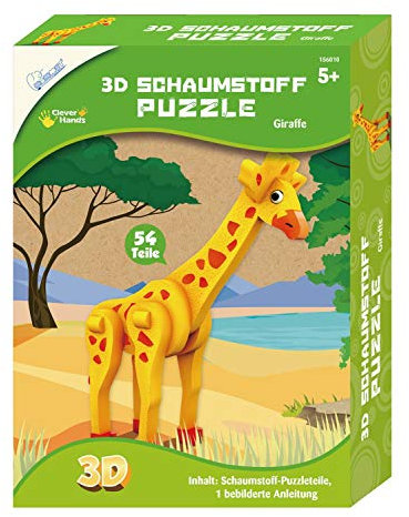 Mammut 156010 - Bastelset 3D Puzzle Giraffe, Puzzlespiel mit Safari Tieren, Tierpuzzle aus Schaumstoff, Komplettset mit Puzzleteilen und Anleitung, Kreatives Puzzleset für Kinder ab 5 Jahre
