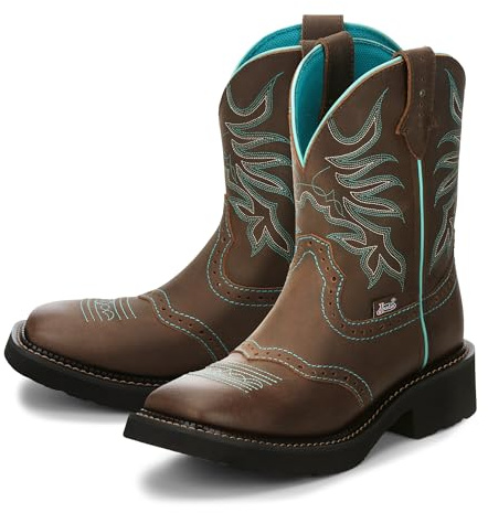 Justin Mandra 8” Western Boots for Women - Durable Cowhide Leather Square Toe Cowgirl Boots with Vivid Stitching, J-Flex Comfort & Non-Slip Outsoles, Chocolate - 8 B