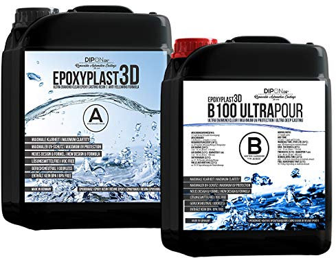 9,0 KG Epoxidharz EpoxyPlast 3D B100 ULTRA POUR 11 CM (110 MM) Gießhöhe für Rivertische I Ultra Diamantklar I Maximaler UV Schutz I Gießharz I Glasklar I Resin I Epoxi I EP I Tisch