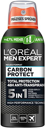 L'Oréal Men Expert Déodorant compact pour homme, ultra absorbant, anti-transpiration, effet 48 heures, Compressed Carbon Protect 5 en 1, 100 ml