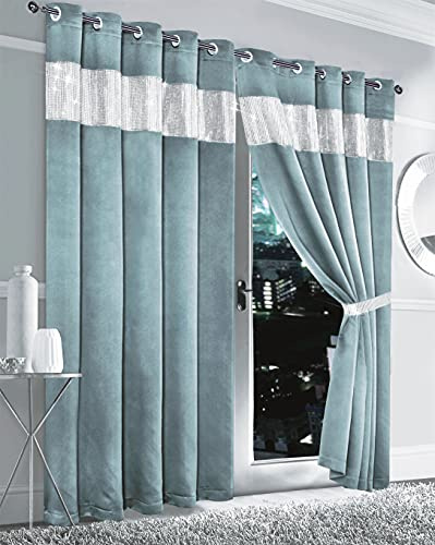 Lawrence Caprino Light Filtering Blackout Curtains For Living room Crushed Velvet Eyelet Curtain Silver Grey Black (Duck Egg, 66 Width x 90 Drop (168 x 229cm))