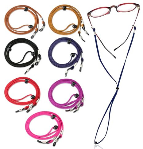 Hanyousheng Brillenband, Brillenkette, 7 Stück Brillenband aus Leder, Mehrfarbig Brillenbänder, Unisex Verstellbar Brillenschnur, Geeignet für Brillen, Sonnenbrillen, Lesebrillen