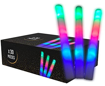 Set di 30 bastoncini luminosi a LED, multicolore, 40 cm, in schiuma luminosa, per matrimoni e feste, 3 modalità di lampeggiamento, consegna 24/48 ore, SPARKLERS CLUB