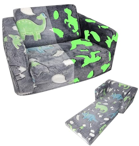 Asou Kids Sofa Toddlers Sofa Glow in The Dark Kids Fold Out Play Couch Mini Dinosaur Couch for Kids Toddlers