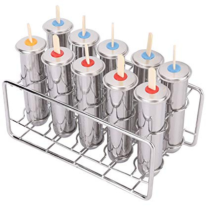 Ice Maker Mold Set, 10 Pcs Mini Cake Lolly Mould 304 Stainless Steel Popsicle Mold Maker Round Head Reusable Ice Cream Mould with 50 Sticks for Yogurt Milk Jelly