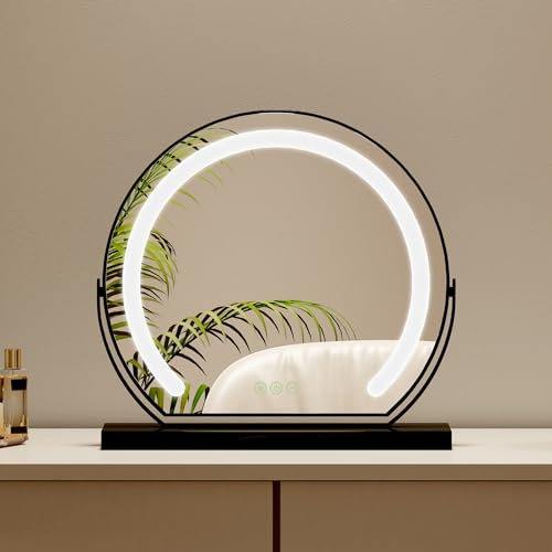 S'AFIELINA Schminkspiegel mit Beleuchtung 40cm Hollywood Spiegel Dimmbar 3 Farbtemperatur Touch-Steuerung LED Kosmetikspiegel 360° Drehbar Makeup Spiegel mit Beleuchtung-Schwarz
