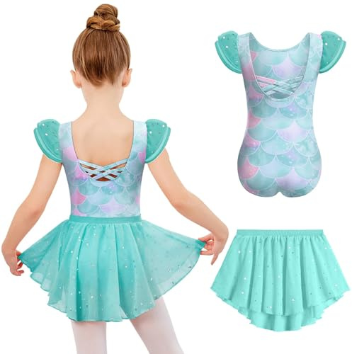 Zaclotre Girls Ballet Leotards with Removable High Low Skirt Toddler Ruffle Sleeve Hollow Back Dance Outfit Combo
