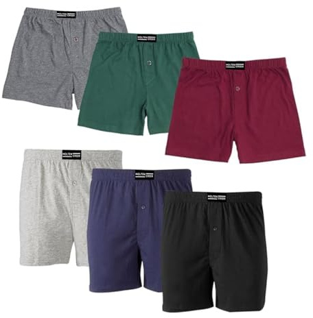 Molten Creek® Mens Plain Boxers Shorts Loose Fit, Durability And Longevity, Underwear Cotton Rich Button Fly Trunks Hipster Pants, 6 Pack, S-2XL (UK, Alpha, XXL, Regular, Regular, Assorted- 6 Pack)