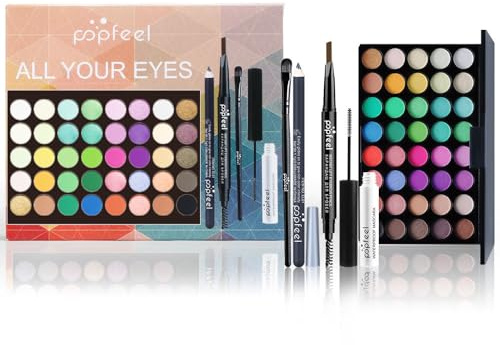 LHLXZQ Set Trucco per Occhi, Kit Trucco Viaggio Completo con Eyeshadow Palette, Mascara, Eyeliner, Matita per Sopracciglia e Pennelli Makeup, Set Regalo per Donne e Ragazze Principianti, 01B