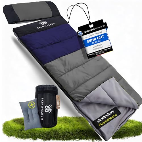 SkinWalker Saco de dormir para 4 estaciones, verano e invierno, -5 °C -20 °C, resistente al agua [manta polar extraíble + almohada] Outdoor Camping Festivals saco de dormir adulto