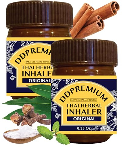 DDPREMIUM Herbal Inhaler with Menthol & Essential Oil - Natural Thai Inhaler for Enhanced Breathing, Promotes Clearer Nasal Passages - Compound Herb Formula Original Pack of 2