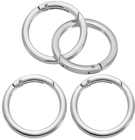 PATIKIL Anelli a Molla a Scatto Piatto 28mm OD, 4pz Metallo Rotondo Chiusura Clip a Scatto Molla Portachiavi Gancio Fibbia per Borsetta Borsetta Artigianato Creazione, Tono Argento