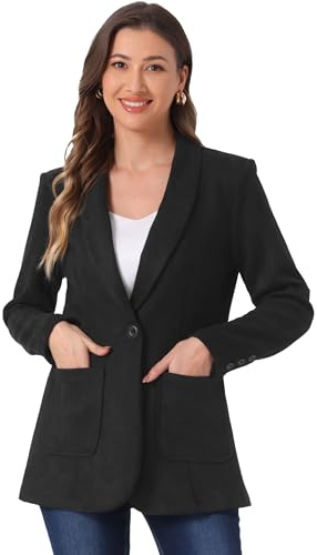 Allegra K Blazer in Finta Pelle Scamosciata da Donna Elegante con Colletto a Bavero e 1 Bottone Giacca da Abito Nero L